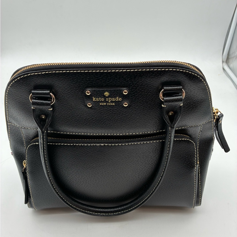 kate spade black pebbled leather satchel with gold-tone accents